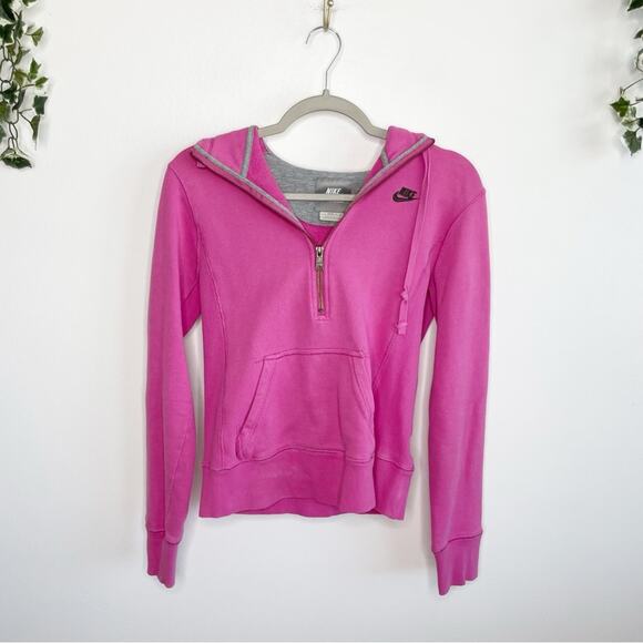 NIKE Pink Long Sleeve Quarter Zip Up Hoodie Embroidered Logo Size Small - Picture 1 of 6